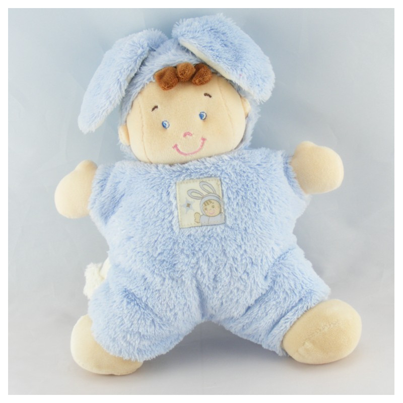 Grand Doudou garçon déguisé en lapin bleu NICOTOY