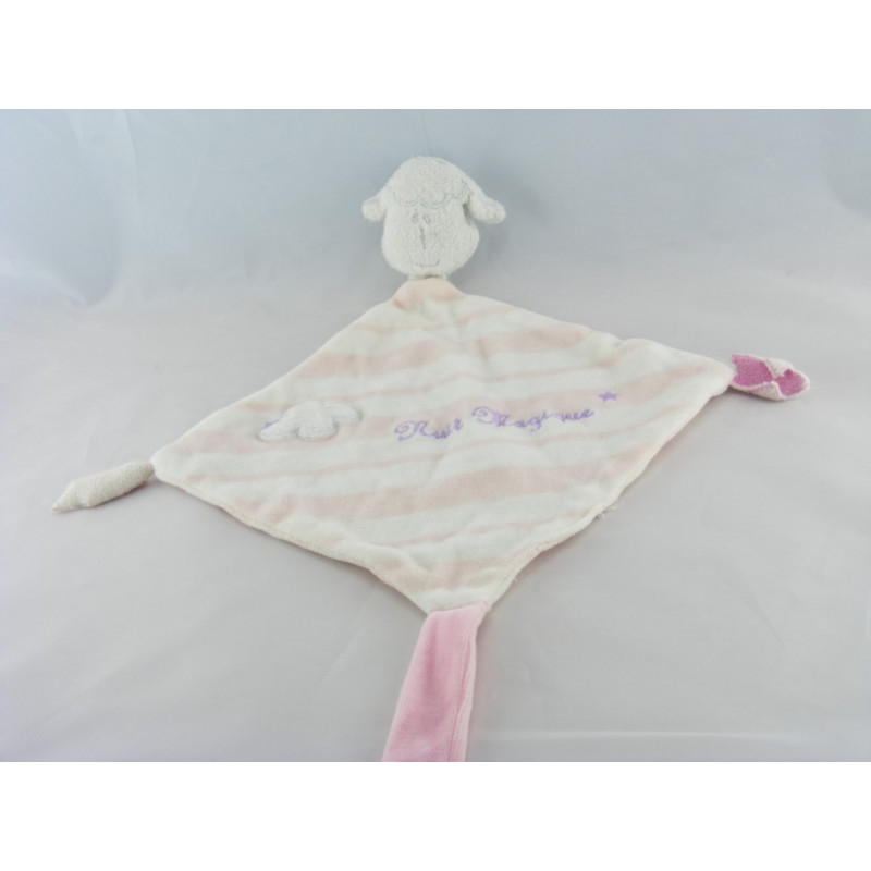 Doudou plat hochet lapin blanc bleu KIMBALOO