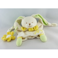 Doudou et compagnie plat marionnette lapin blanc fleur jaune 