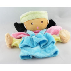 Doudou poupée fille métis robe bleu rose jaune NOUNOURS