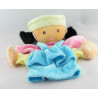 Doudou poupée fille métis robe bleu rose jaune NOUNOURS