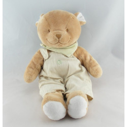 Doudou musical ours beige salopette foulard vert NOUKIE'S