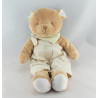 Doudou musical ours beige salopette foulard vert NOUKIE'S