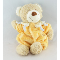 Doudou ours habit combinaison jaune avion col vert TEX