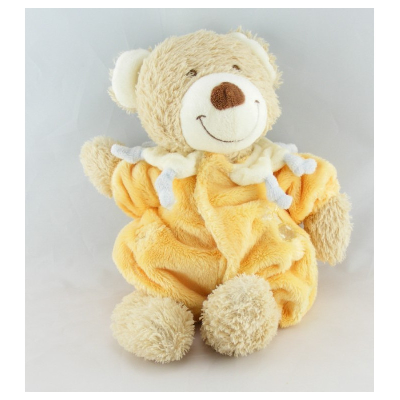 Doudou ours habit combinaison jaune avion col vert TEX