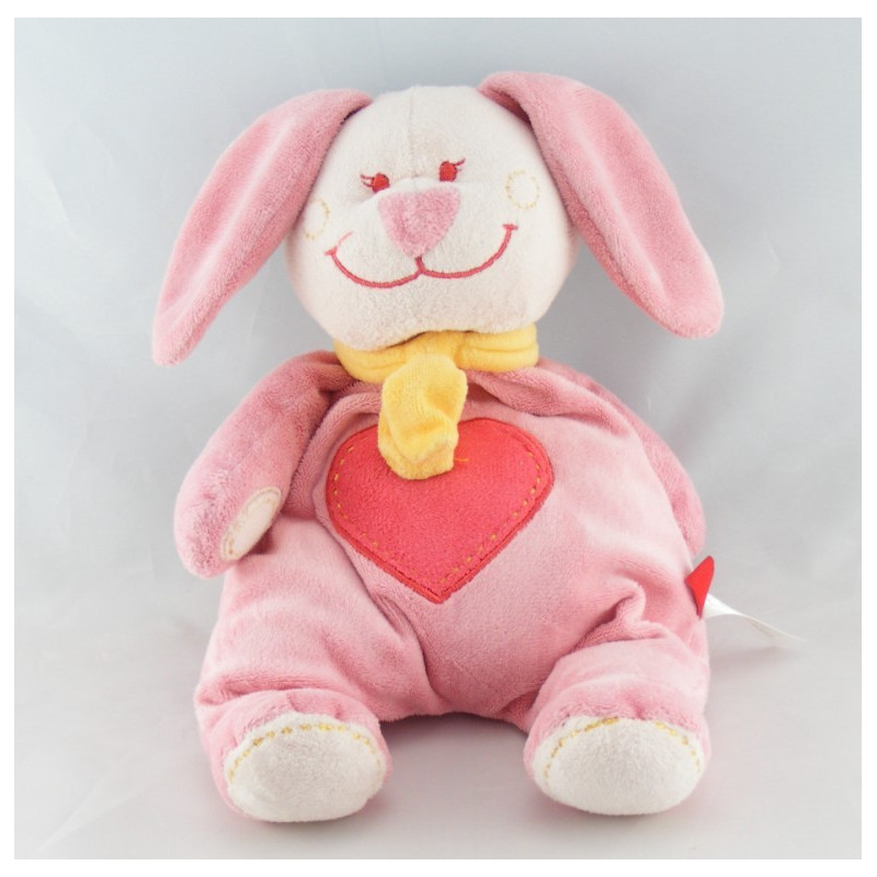 Doudou lapin rose coeur TEX 25 cm