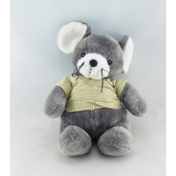 Doudou éléphant gris pull rayé jaune NICOTOY