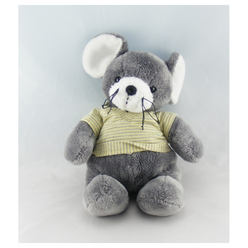 Doudou éléphant gris pull rayé jaune NICOTOY