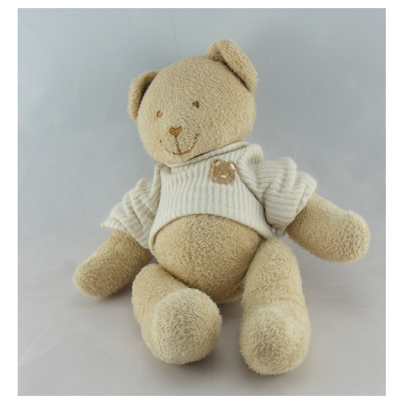 Doudou ours beige pull short en laine blanc beige NICOTOY