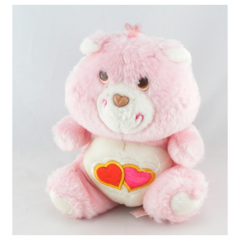 Peluche Bisounours rose Groschéri avec 2 coeurs CARE BEARS 36 cm