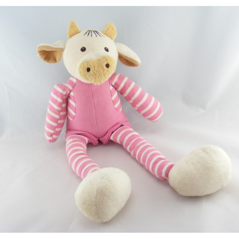 Doudou Vache Boule rayé rose Nounours