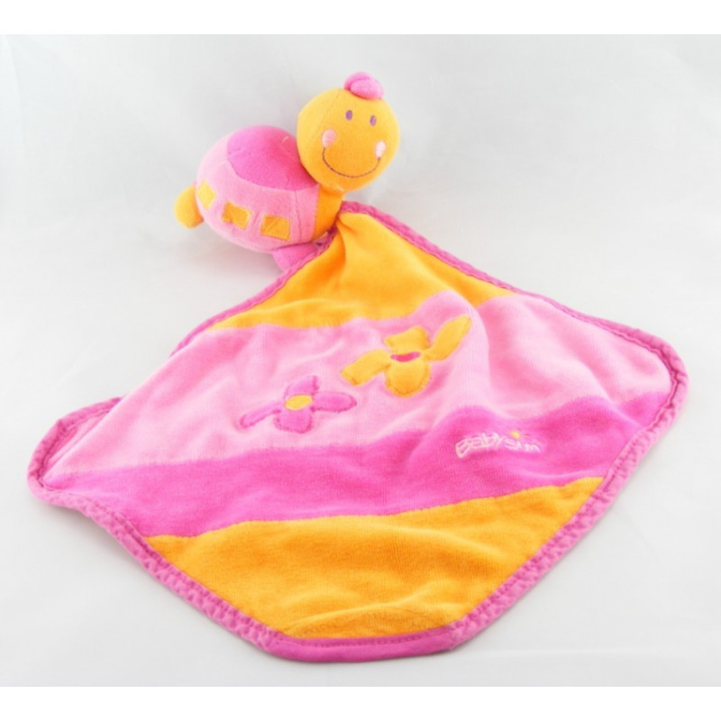 Doudou tortue avec mouchoir rose orange dentition BABYSUN