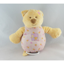 Doudou chat ours jaune rose fleurs AMTOYS BENGY