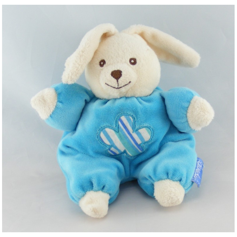 Doudou lapin boule rose vert bleu DOUDI 