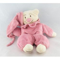 Doudou semi plat lapin rose blanc éponge BUKOWSKI