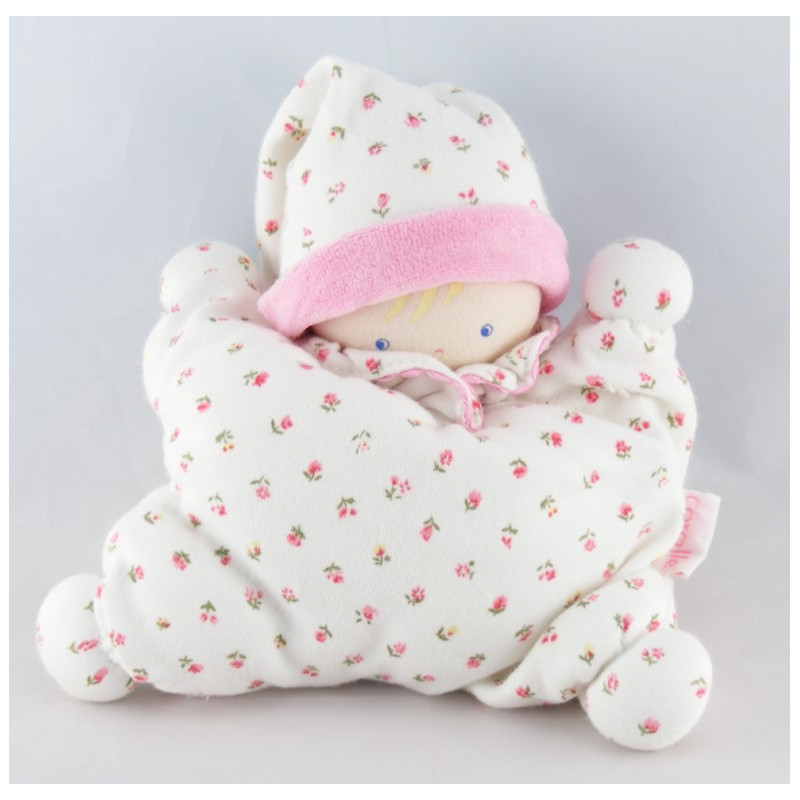 Doudou semi plat baby corolle blanc rose grenadine Corolle