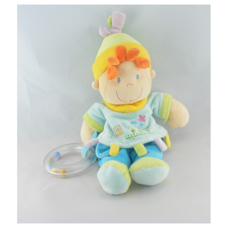 Doudou lutin garçon bleu avion brodé NICOTOY