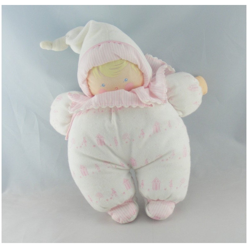 Doudou  poupée chiffon rose fleurs COROLLE 2007