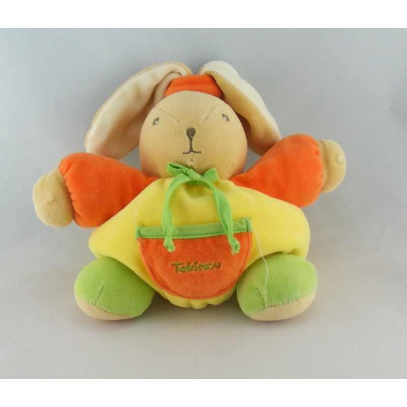 Doudou lapin boule jaune vert orange TAKINOU 
