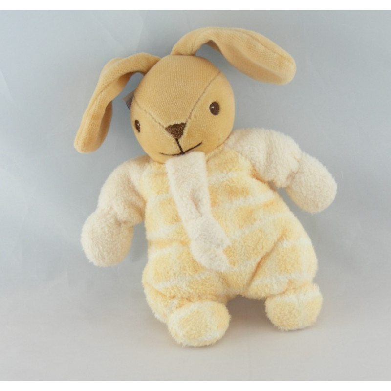 Doudou boule lapin carreaux jaune NOUNOURS