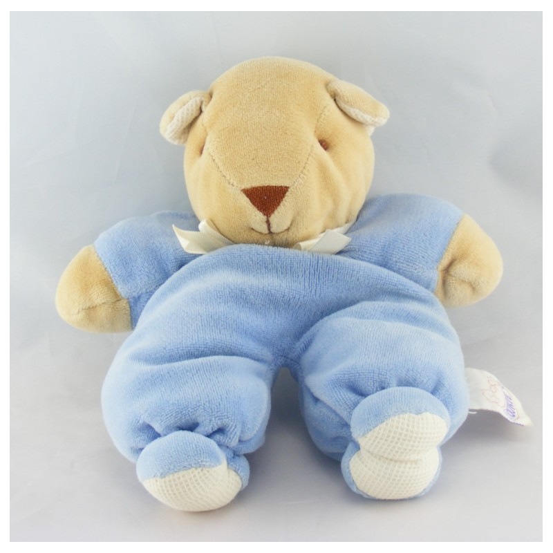 Doudou ours arlequin bleu blanc NOUKIE'S