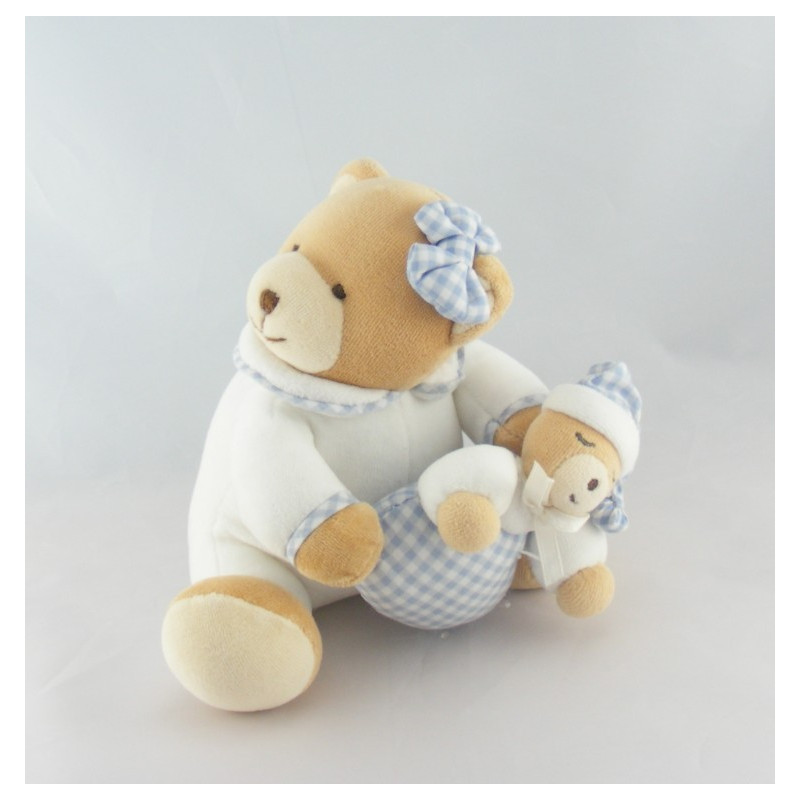 Doudou ours blanc vichy bleu KALOO 1998