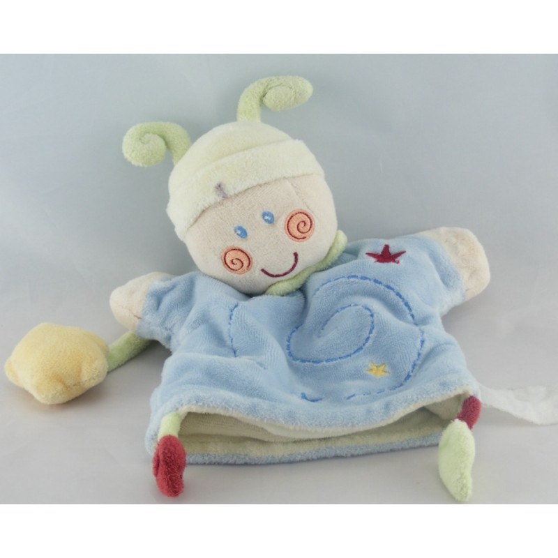 Doudou plat marionnette lutin escargot vert spirale étoiles KIABI