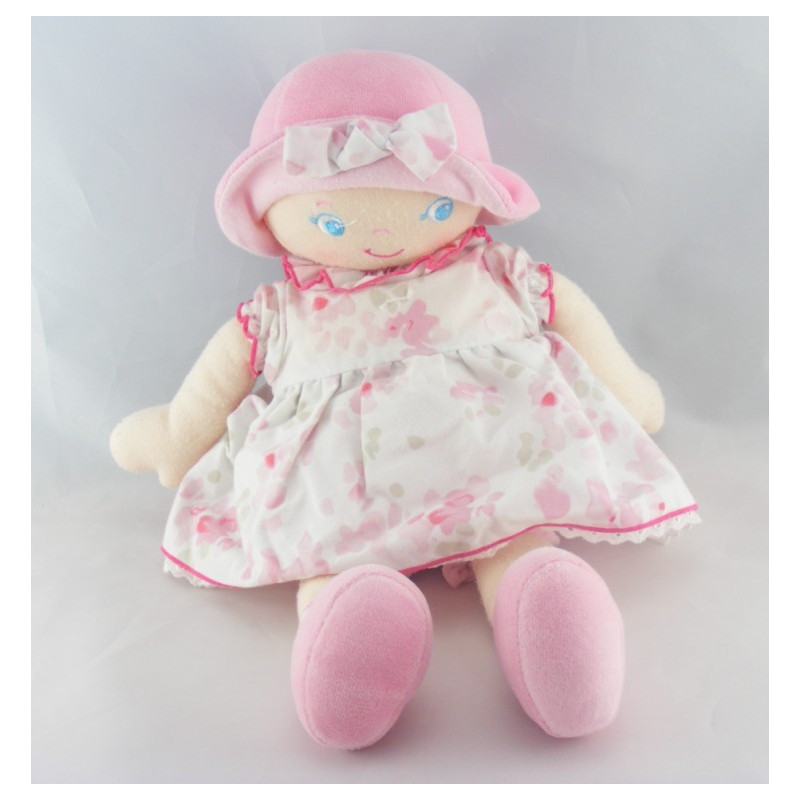 Doudou  poupée chiffon rose fleurs COROLLE 2007