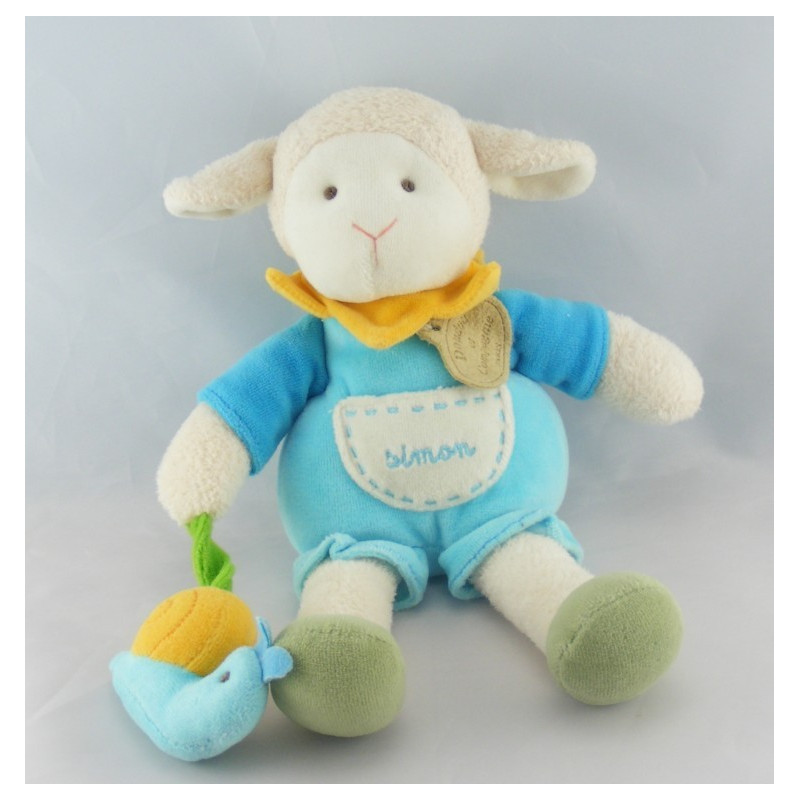 Doudou et compagnie Simon mouton bleu avec escargot