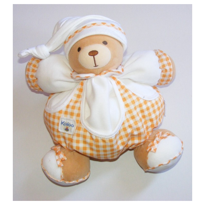 Doudou Ours bonne nuit vichy orange KALOO