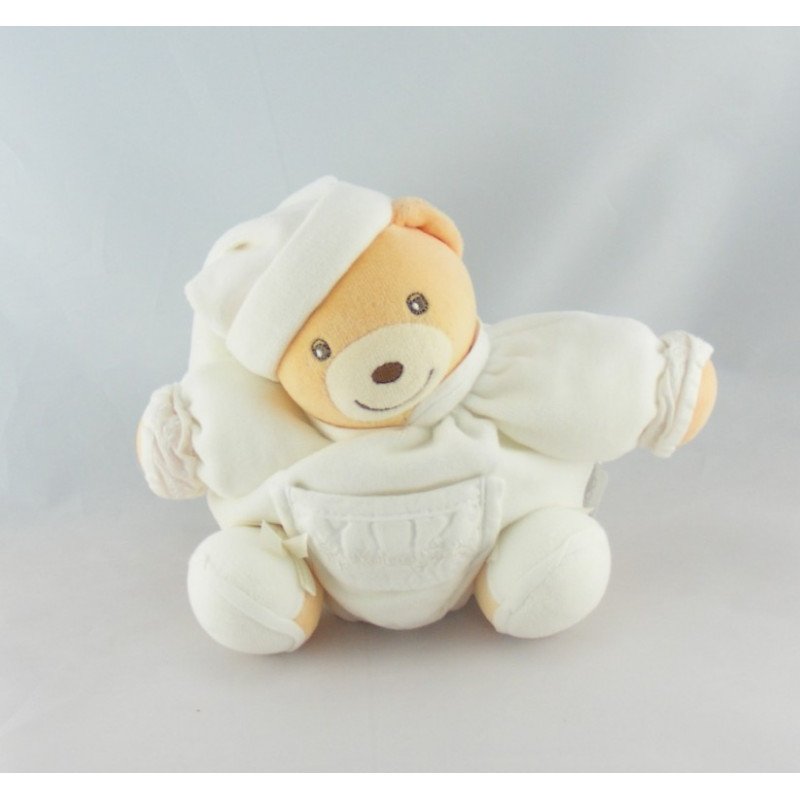 Doudou ours patapouf blanc feuilles brodées KALOO
