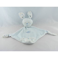 Doudou plat lapin blanc bleu SUCRE D'ORGE
