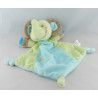 Doudou plat éléphant bleu vert noeuds NICOTOY