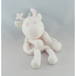 Doudou plat cerf renne blanc rayé beige SUCRE D'ORGE