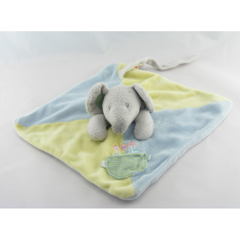 Doudou plat  souris verte bleu nicotoy