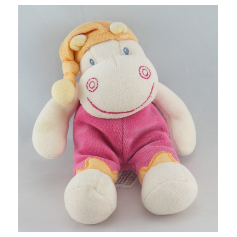 Doudou hippopotame rose vert Hyppo et Flo KIABI 18 cm
