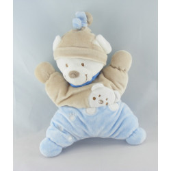 Doudou plat ours bleu beige empreintes NICOTOY