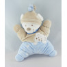 Doudou plat ours bleu beige empreintes NICOTOY