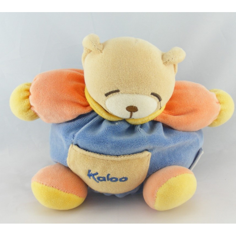 Doudou ours boule patapouf bleu orange KALOO